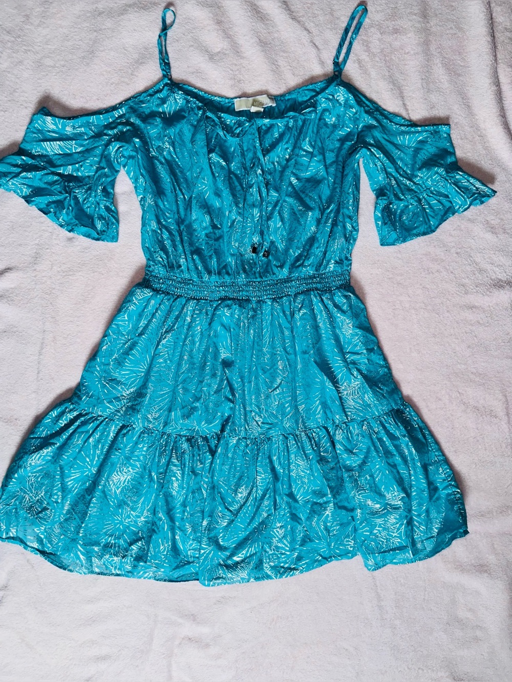 Michael Kors Teal Cold-Shoulder Tiered Dress